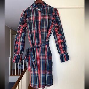 J.Crew Plaid Dress New Ruffle Button Tie Mini